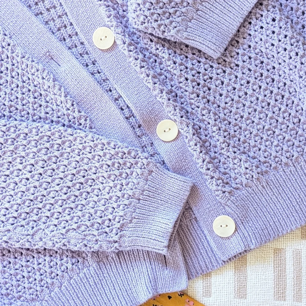 Madewell Lavender Open-Knit Button Cardigan - Picture 5 of 11